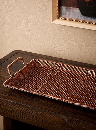 Woven faux rattan tray