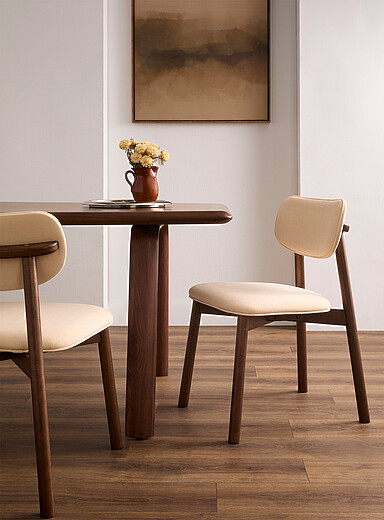 Ivory cushioning walnut finish chairs Set of 2