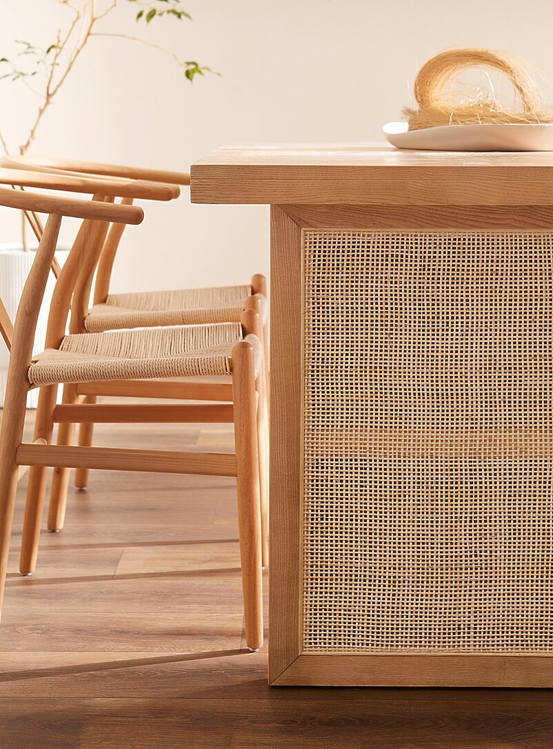 Wicker panels oak table product image 2
