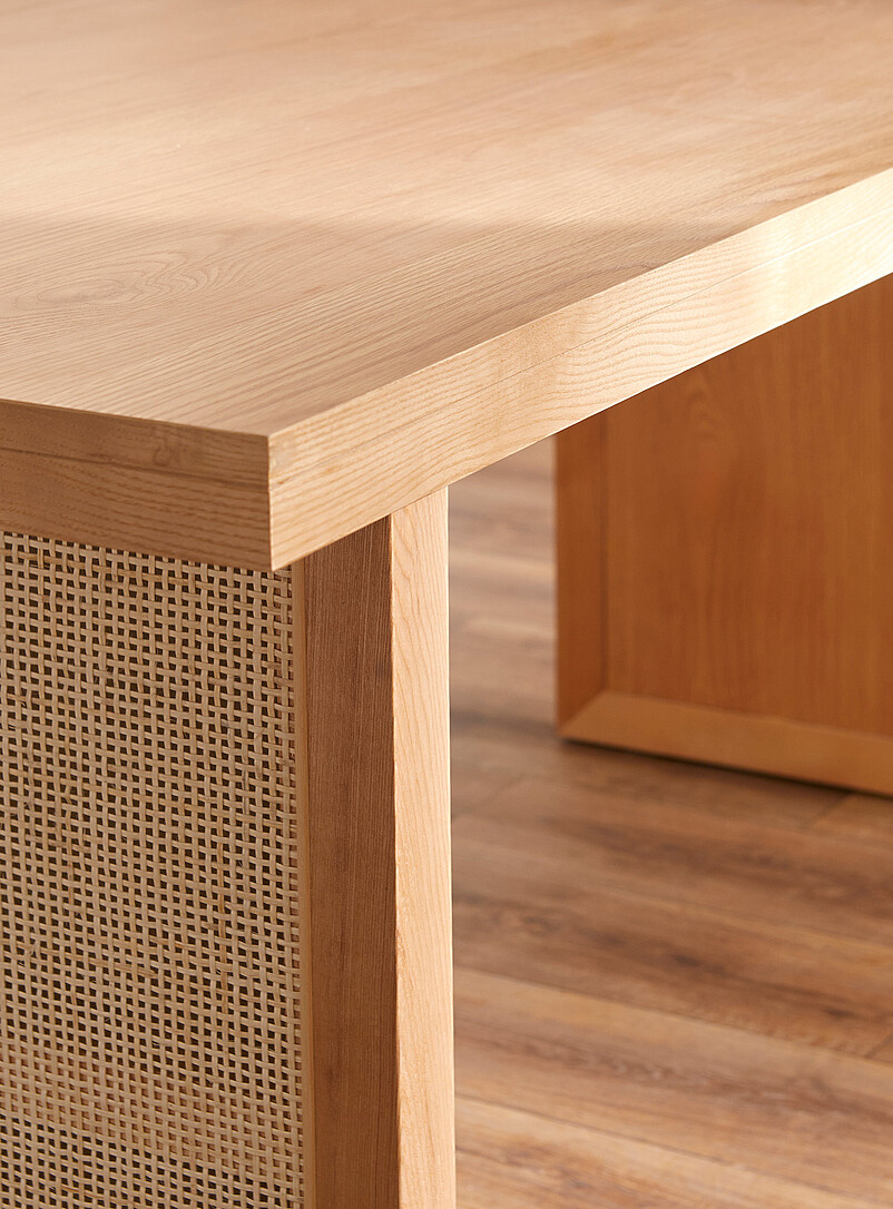 Wicker panels oak table product image 3