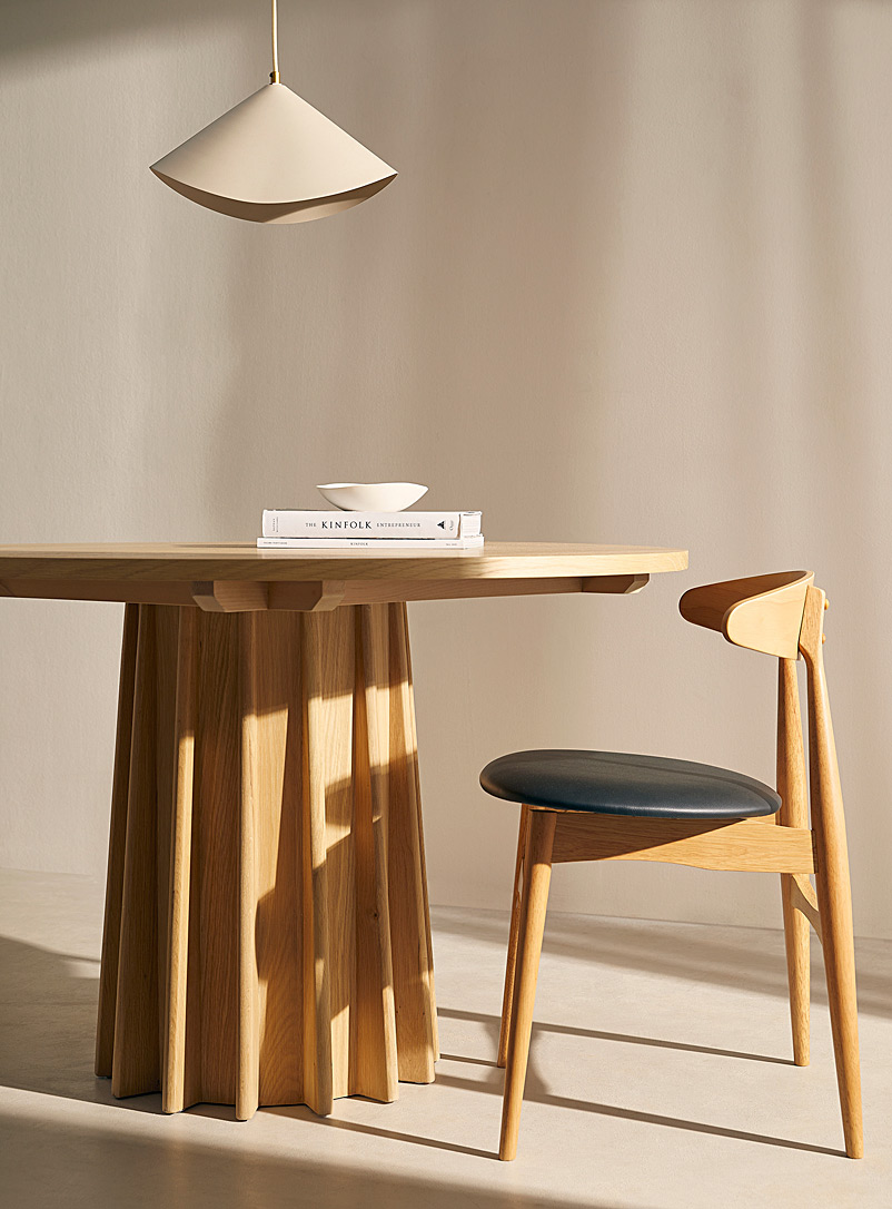 Grooved Round Wooden Table