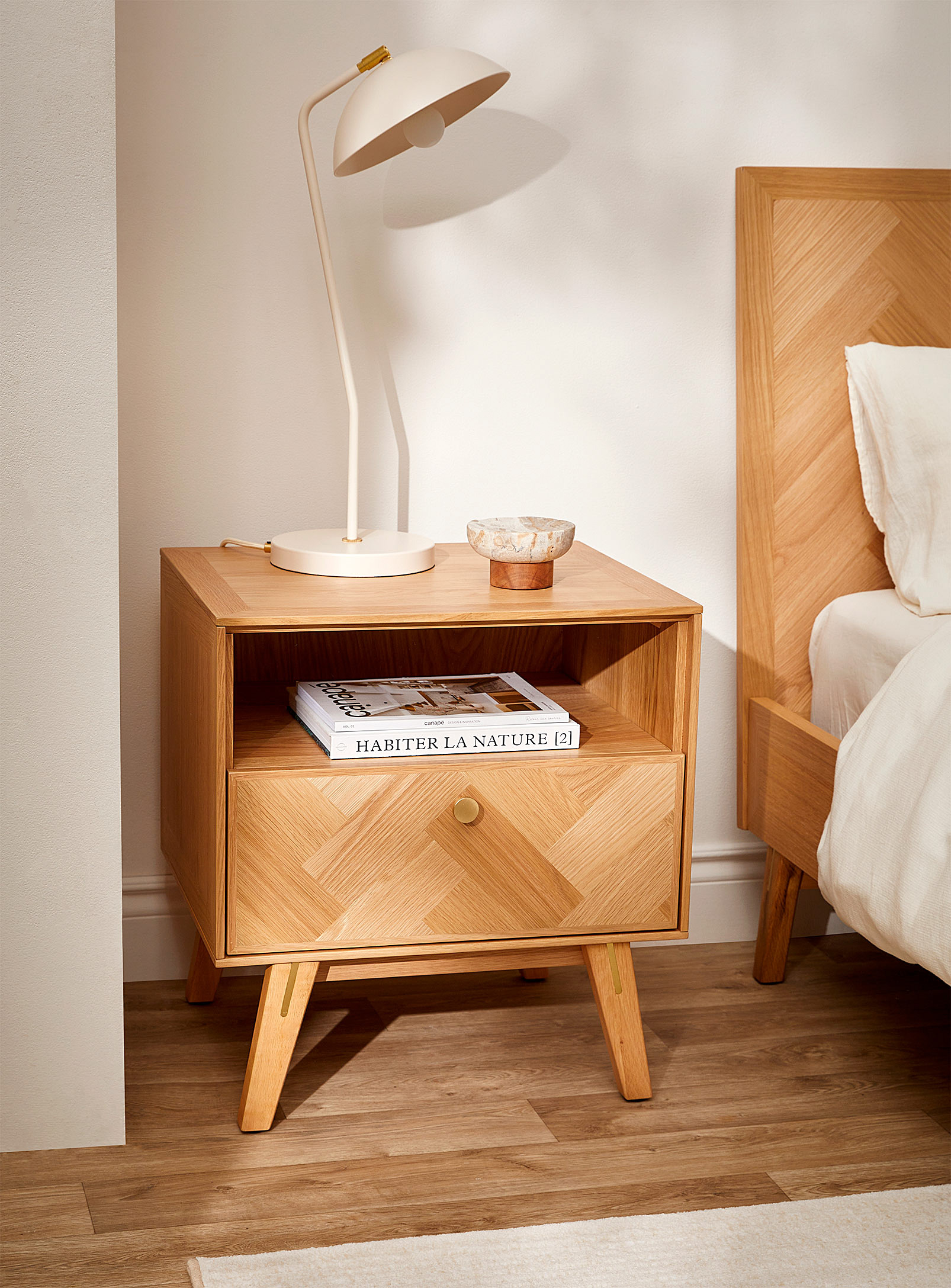Simons Maison Golden Accents Oak Bedside Table In Assorted