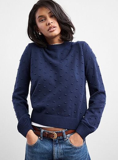 Puff-sleeve pompom sweater