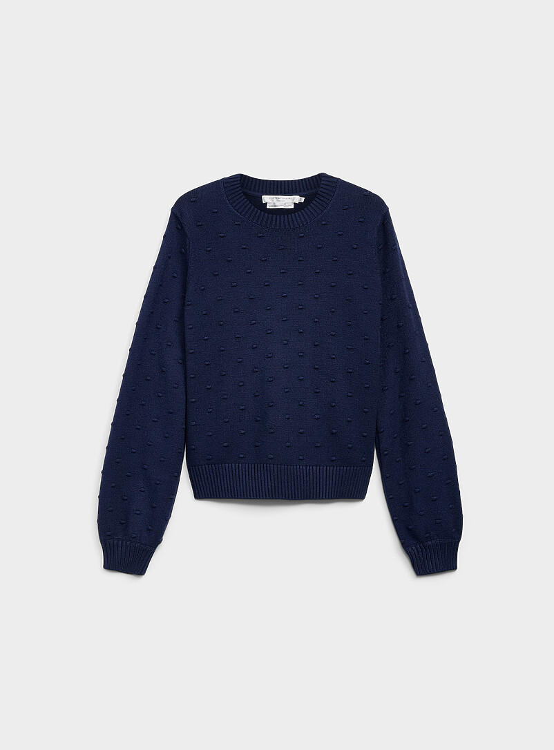Contemporaine Off White Puff-sleeve pompom sweater for women