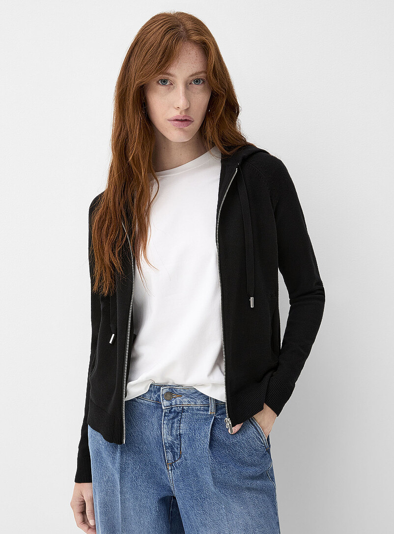 Solid knit soft hooded jacket product image (primary)