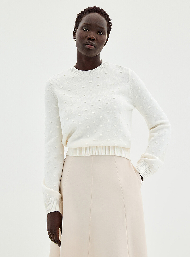 Puff-sleeve pompom sweater product image (primary)