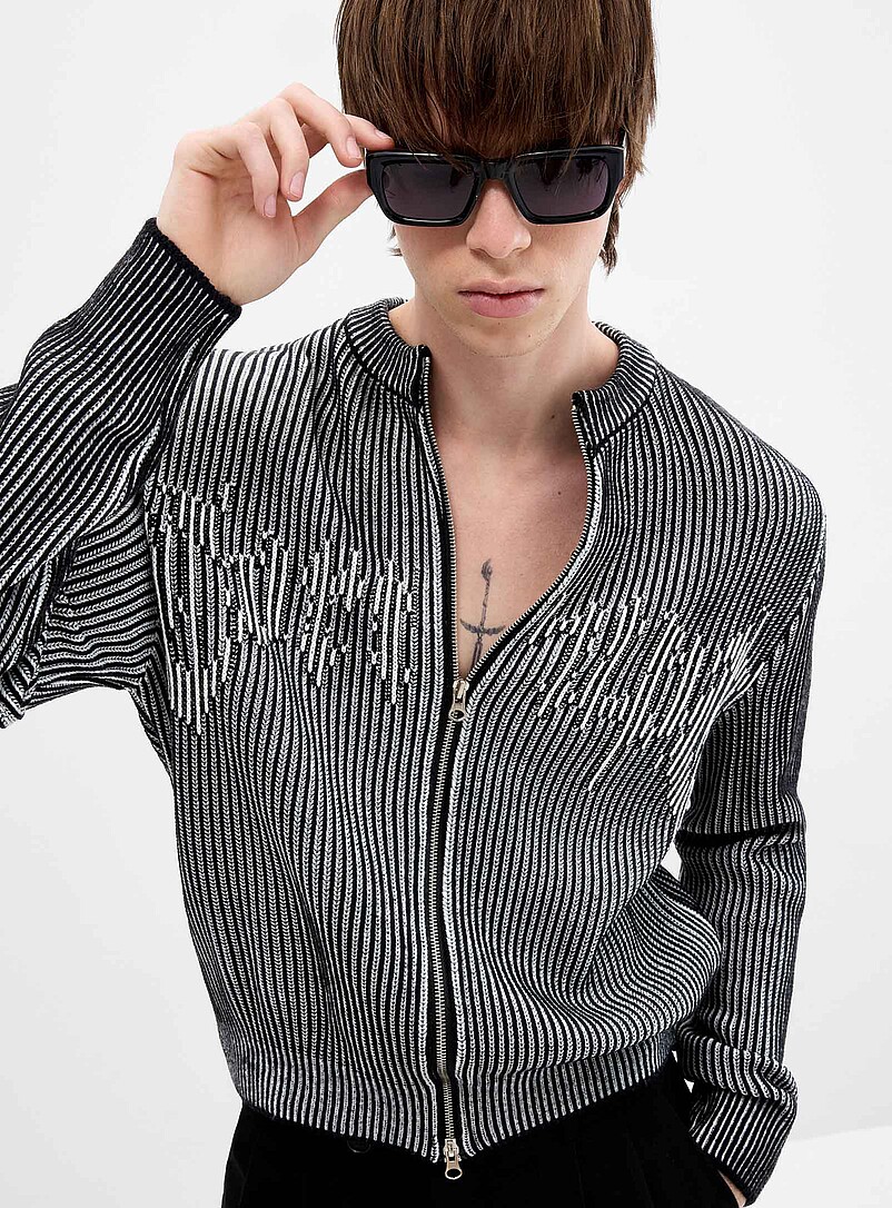 Djab Assorted black  Optical ribbed-knit zipped cardigan <b>Imported from Seoul</b> for men