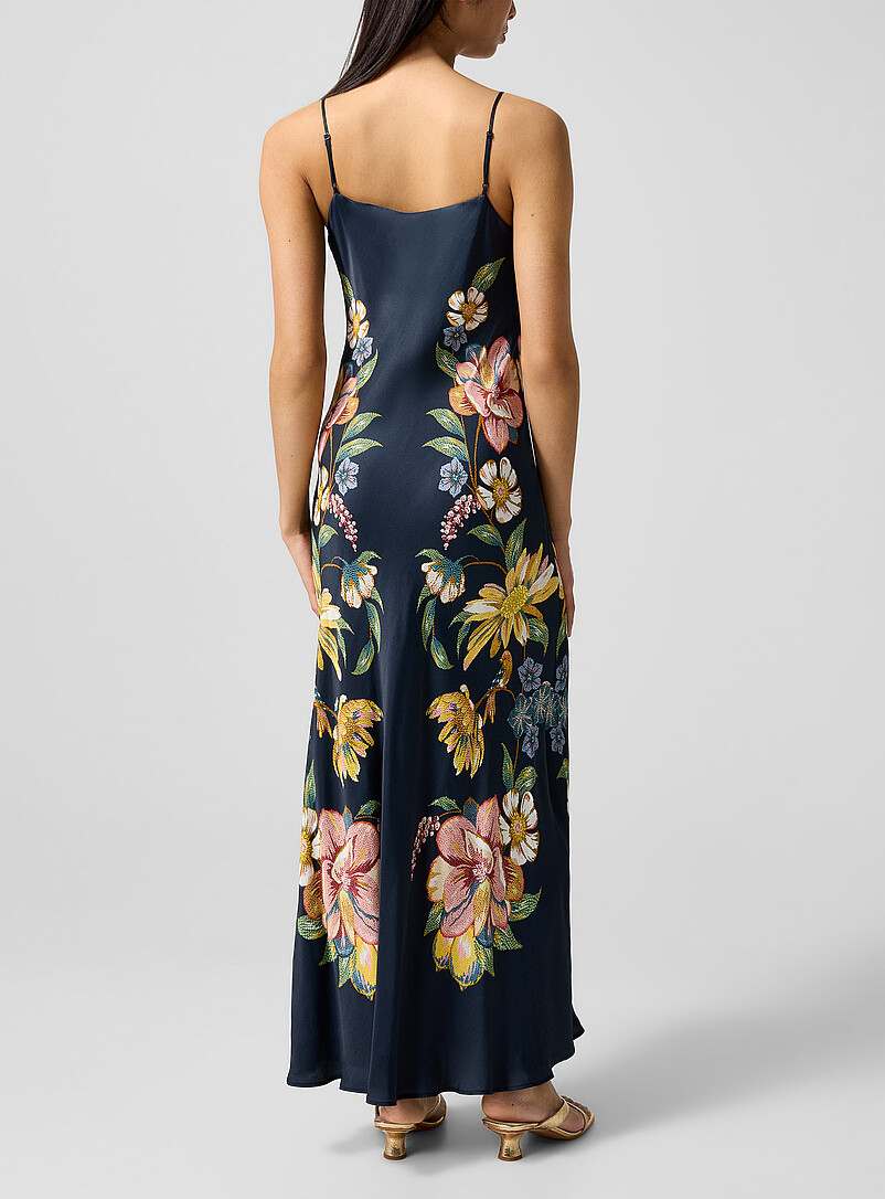 Farm Rio: La robe maxi satin&eacute;e &agrave; imprim&eacute; floral Maira Bleu &agrave; motifs pour femme