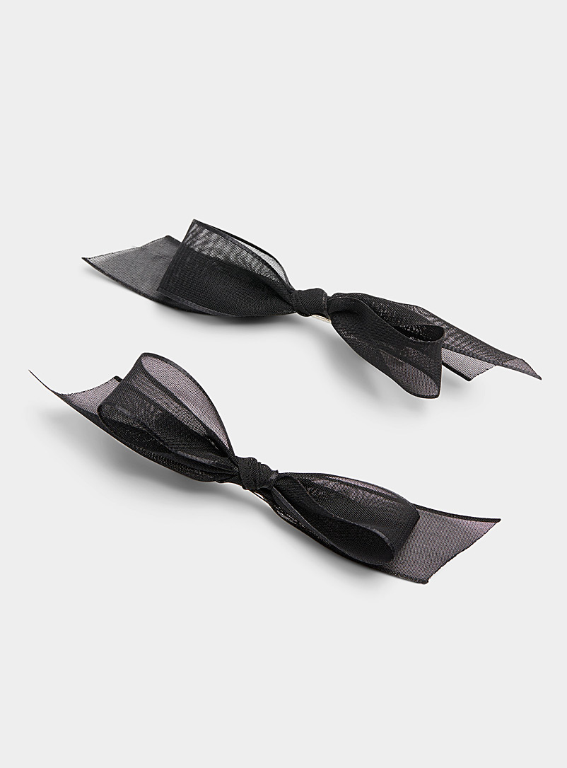 Simons Black Stylish organza bow barrettes Set of 2 for women