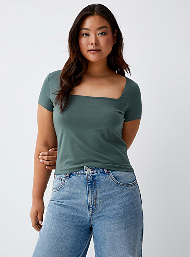 T-shirt Femme Manches Courtes Col Carré Vintage - Coupe Loose - Polyester - Neuf Avec étiquettes