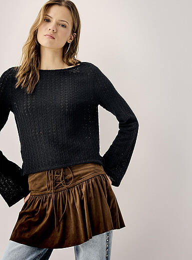 Crocheted boat-neck T-shirt | Twik | Shop Women's Long Sleeves
