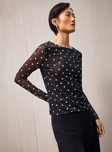 Le t-shirt microfilet &agrave; motif manches longues
