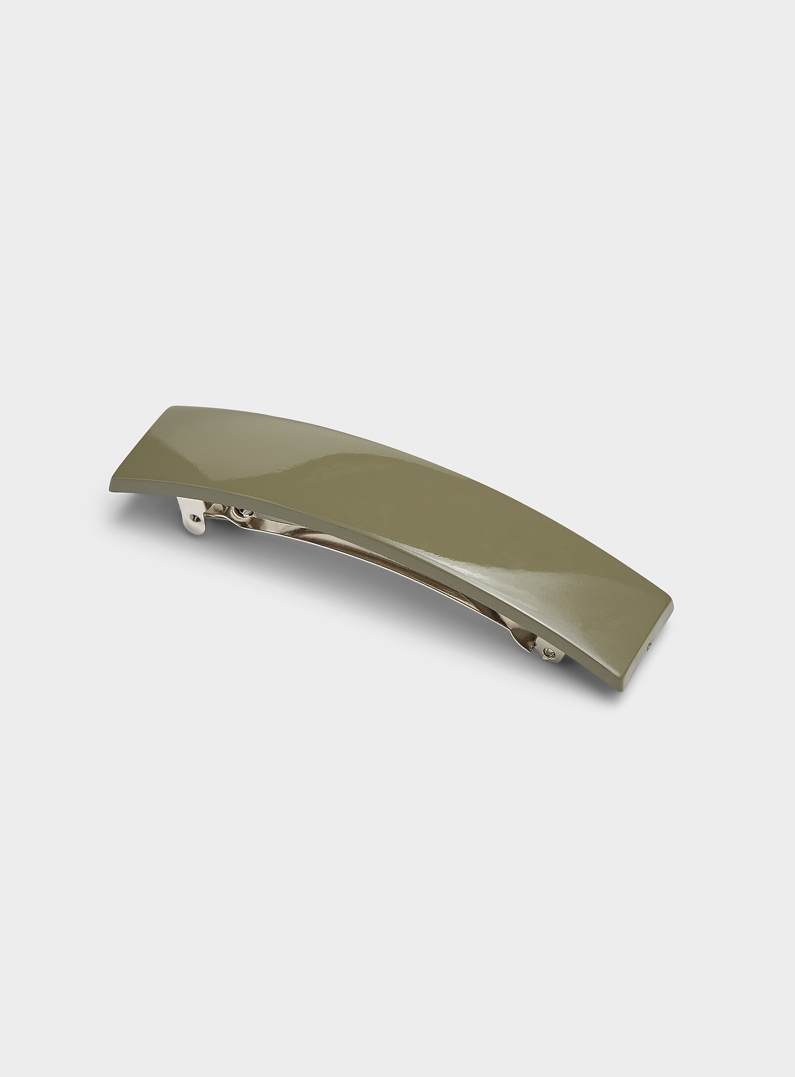 Simon's Shiny Rectangular Barrette In Khaki/sage/olive
