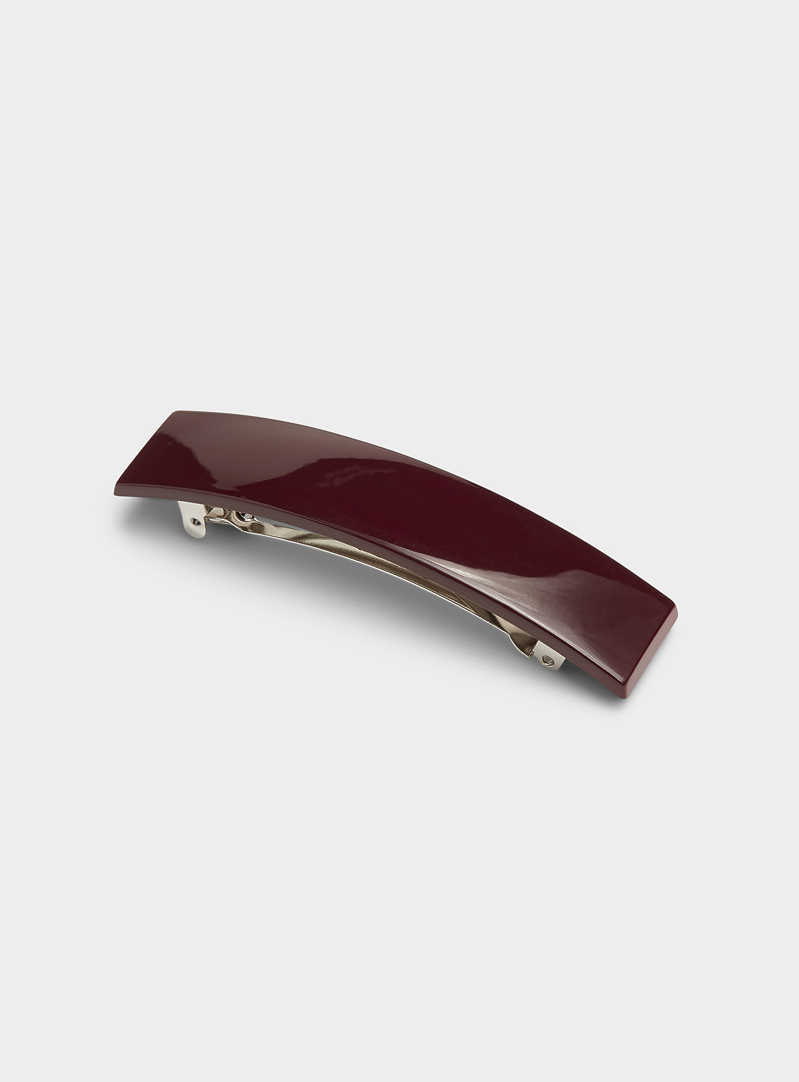 Simon's Shiny Rectangular Barrette In Burgundy