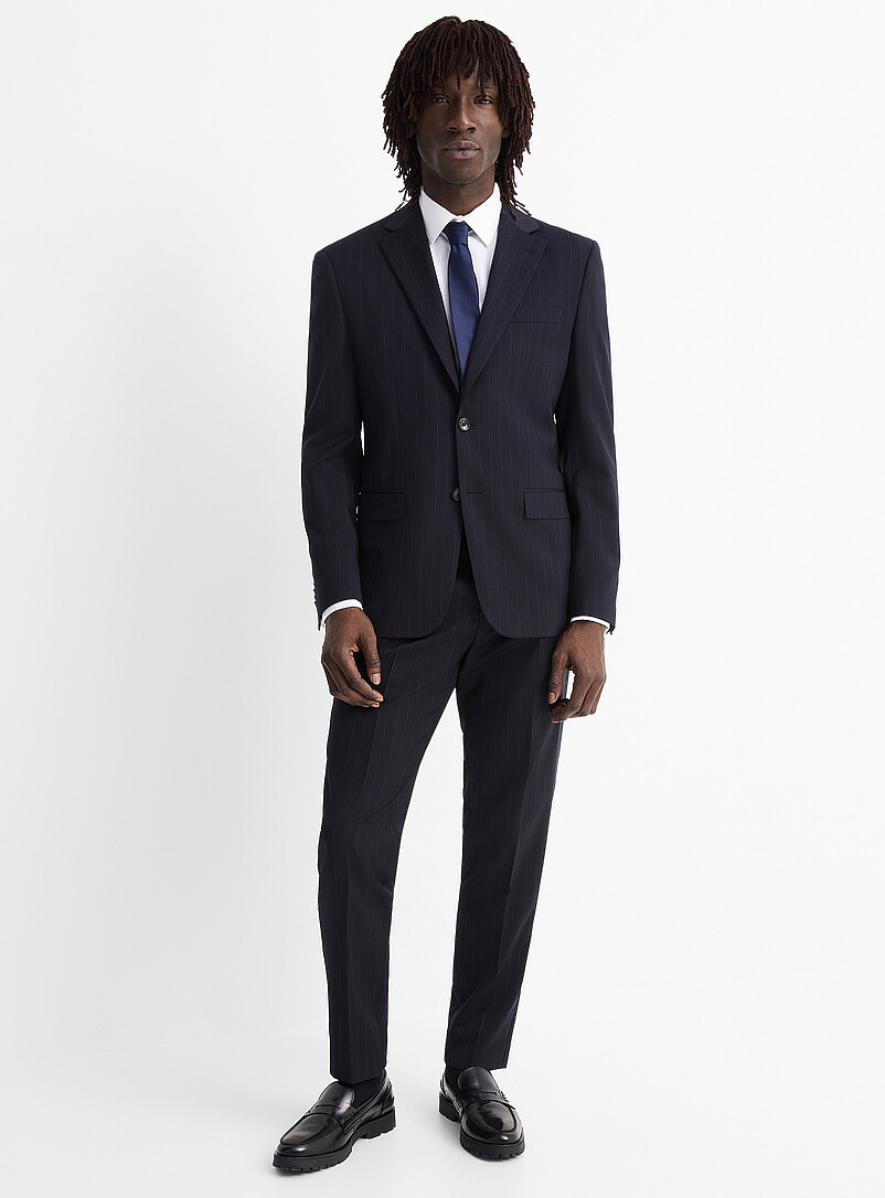 Le 31 Navy/Midnight Blue Marzotto wool pinstripe jacket <b>London fit - Semi-slim</b> for men