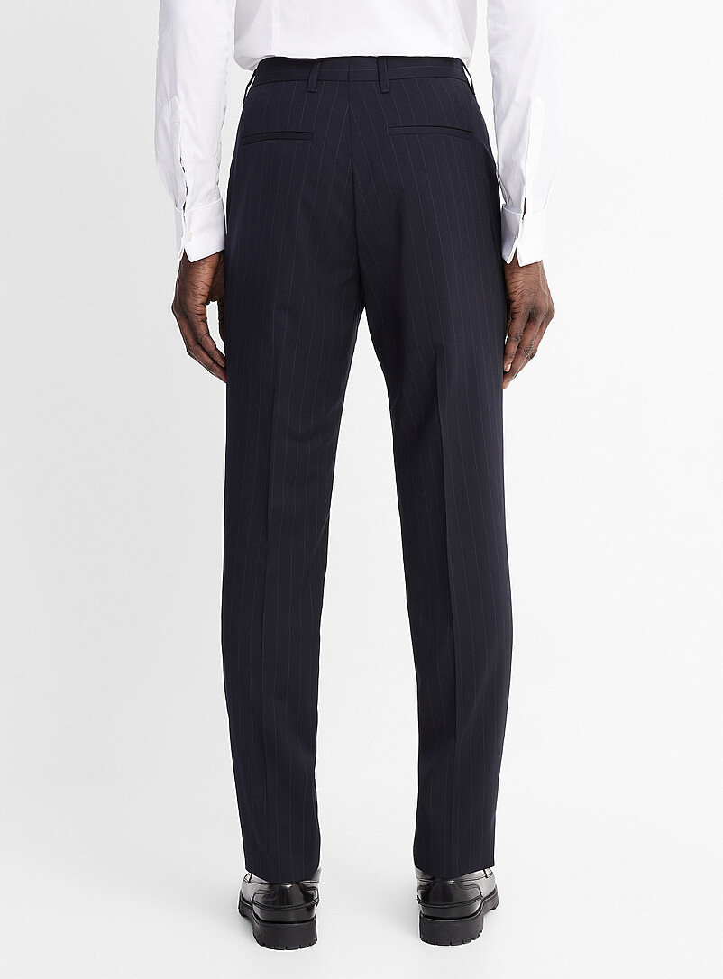 Le 31: Le pantalon laine Marzotto rayures banquier <b>Coupe Reykjavik - Fusel&eacute;e &agrave; plis</b> Bleu marine - Bleu nuit pour homme