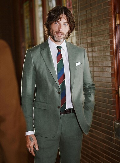 Le veston l&eacute;ger vert alpin Tissu en m&eacute;lange de lin sign&eacute; Manteco <b>Coupe London - Semi-ajust&eacute;e</b>