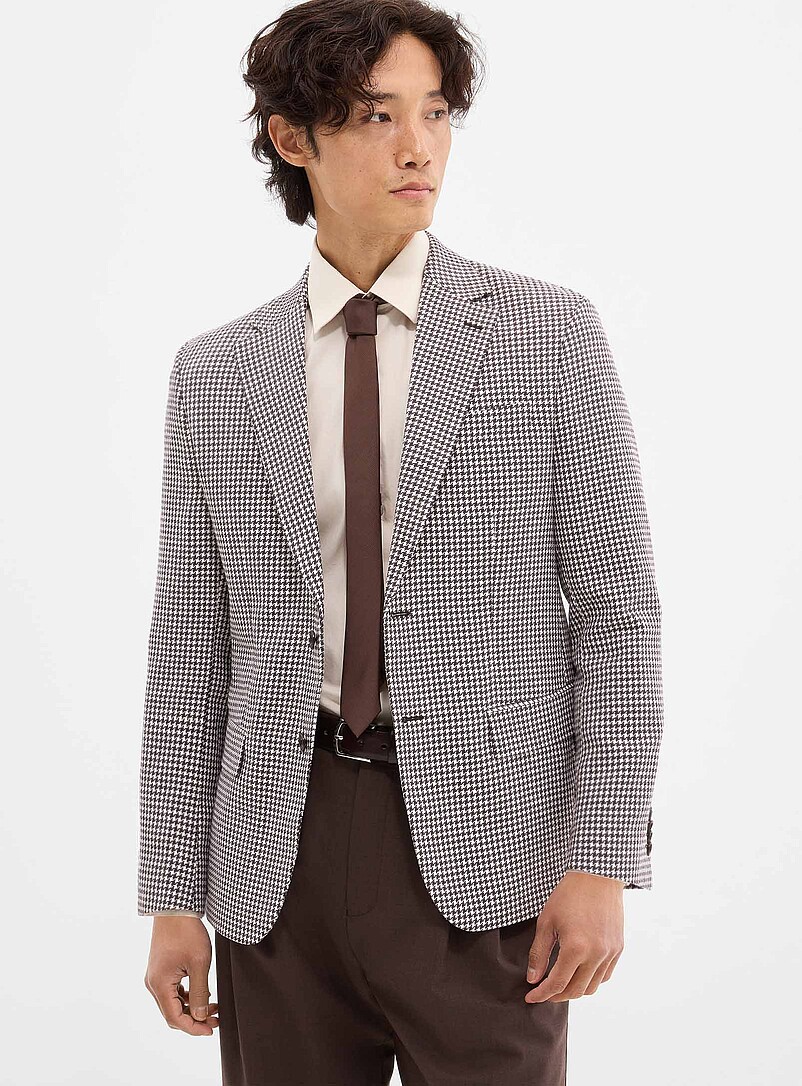 Espresso houndstooth blazer Linen-blend weave by Fitecom London fit - Semi-slim product image 2