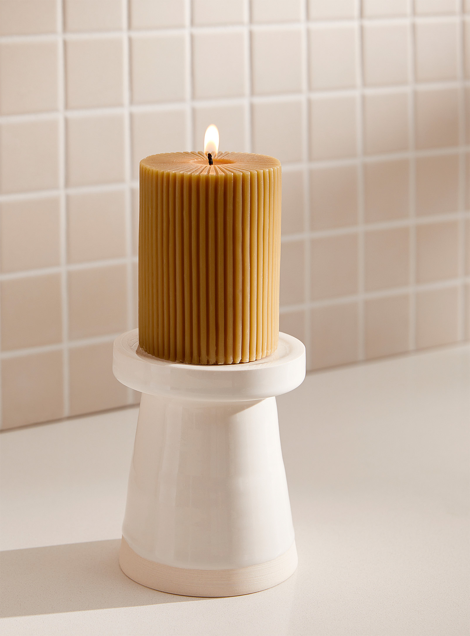 L'atelier Em Two-tone Pillar Candle Holder In Neutral