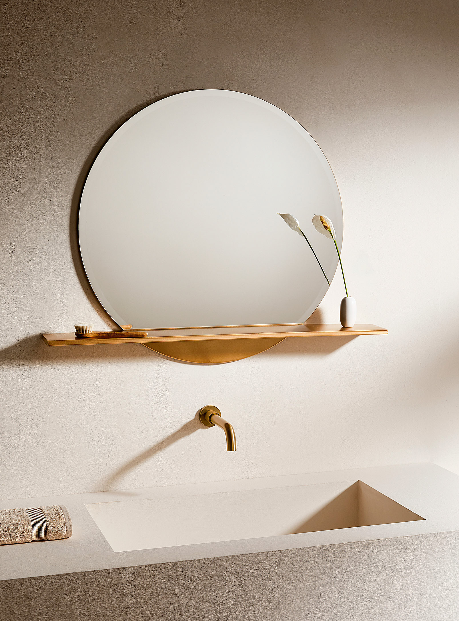 Simons Maison Golden Shelf Round Mirror In Neutral