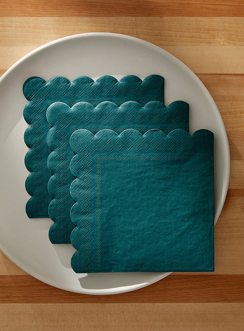 Meri Meri Slate Blue Scalloped edging plain paper napkins 16.5 x 16.5 cm. Pack of 20.
