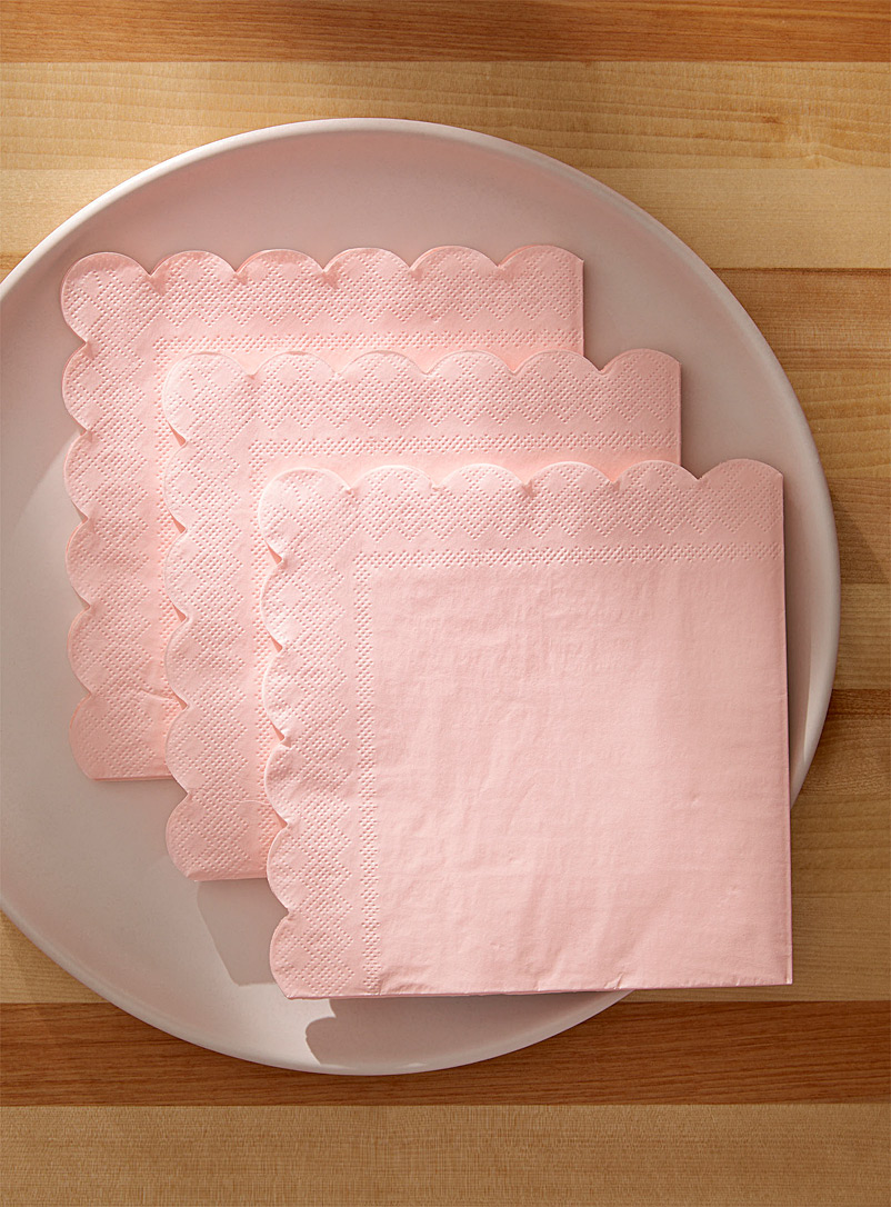 Meri Meri Dusky Pink Scalloped edging plain paper napkins 16.5 x 16.5 cm. Pack of 20.