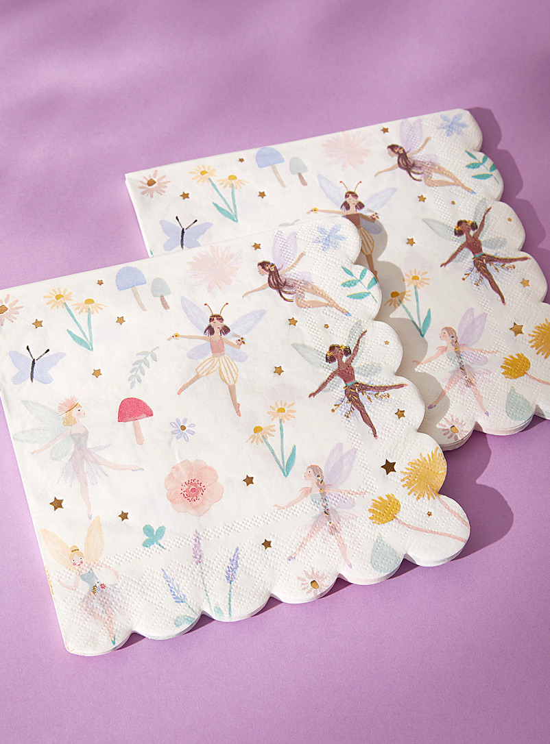 Meri Meri Patterned Ecru Fairy garden paper napkins 16.5 x 16.5 cm. Pack of 16.