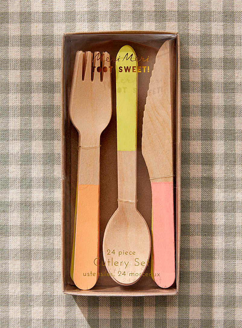 Meri Meri Assorted Neon accent wooden utensils Set of 24