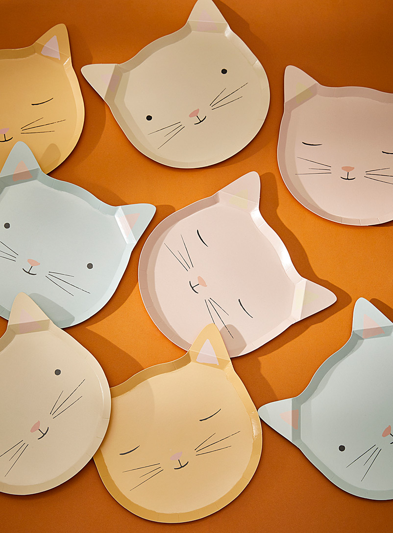 Meri Meri Assorted Pastel cat paper plates Set of 8