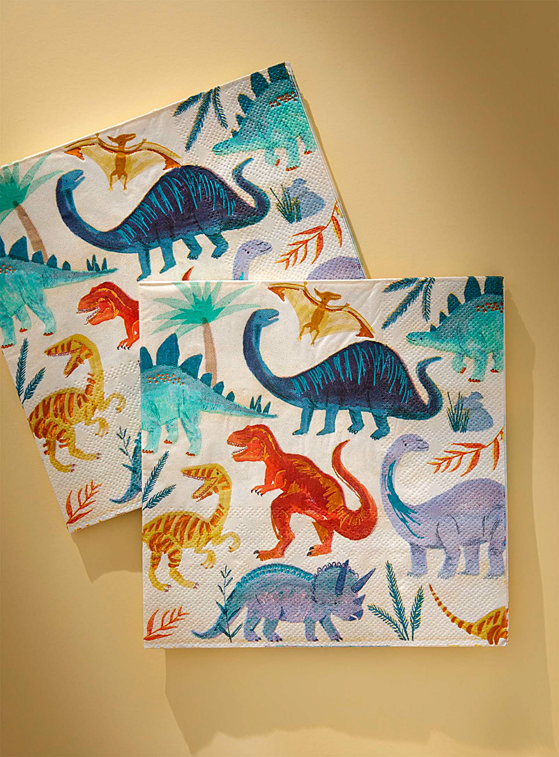 Meri Meri Patterned Ecru Dinosaurs paper napkins 16.5 x 16.5 cm. Pack of 16.