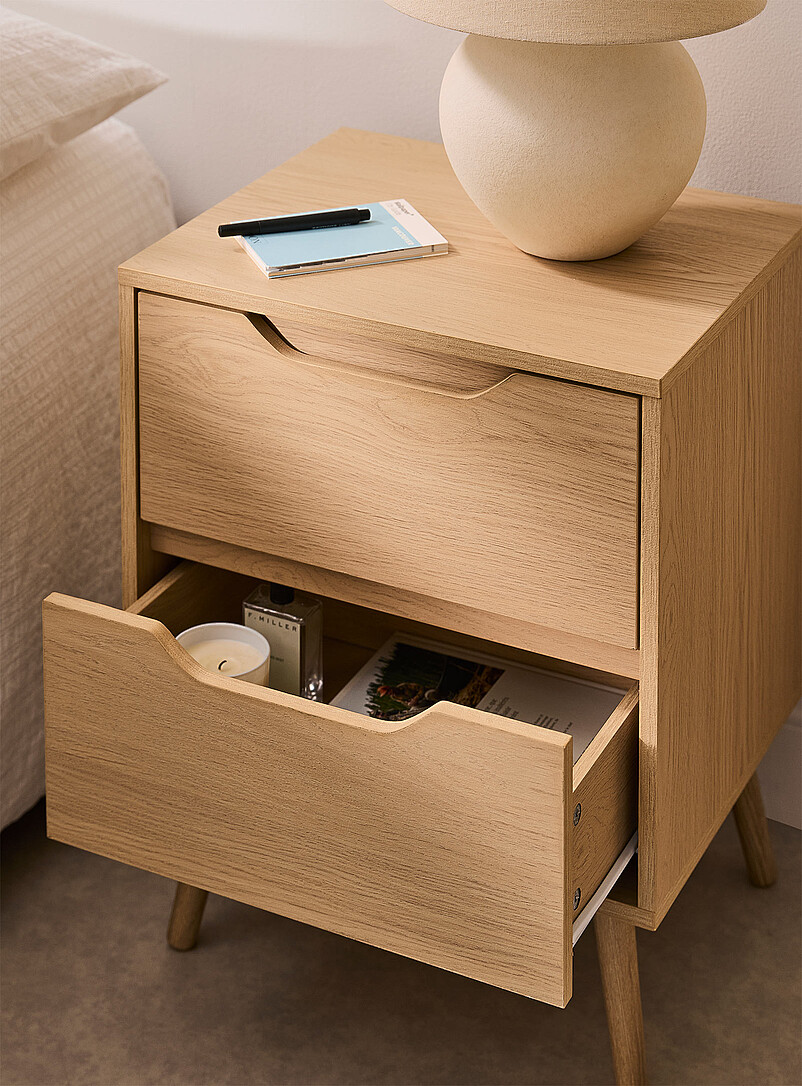 Simons Maison: La table d'appoint stratifi&eacute; naturel deux tiroirs Bois brun p&acirc;le
