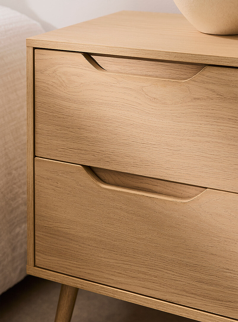 Simons Maison: La table d'appoint stratifi&eacute; naturel deux tiroirs Bois brun p&acirc;le