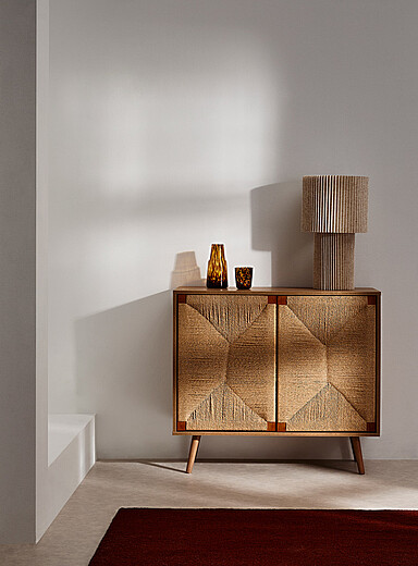 Light walnut laminate seagrass double doors console
