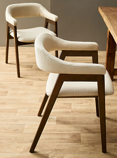 Fabric and wood minimalist chairs Set of 2