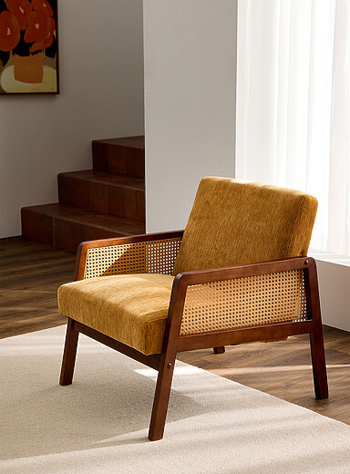 Golden yellow rattan accent armchair