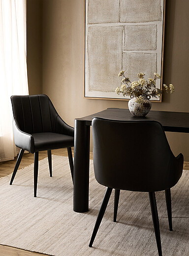 Black faux-leather dining chairs Set of 2