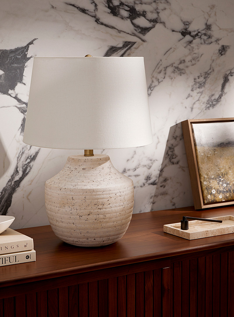 Grooved concrete table lamp product image (primary)