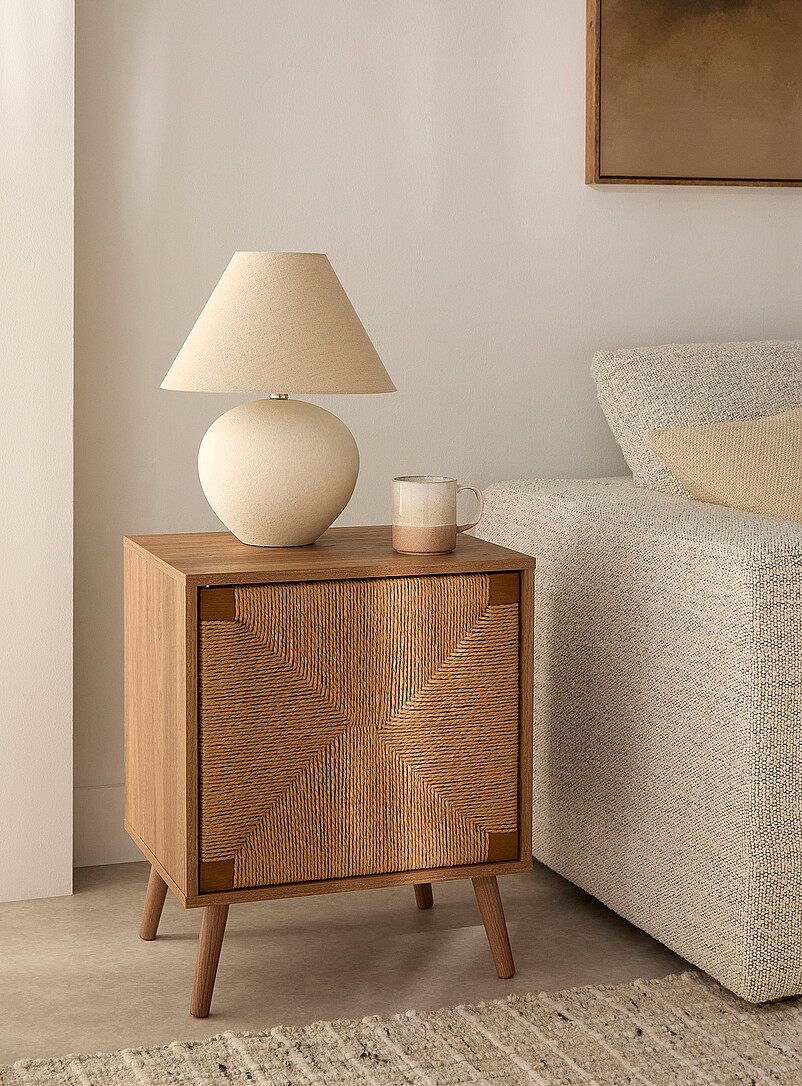 Light walnut finish woven door accent table product image (primary)
