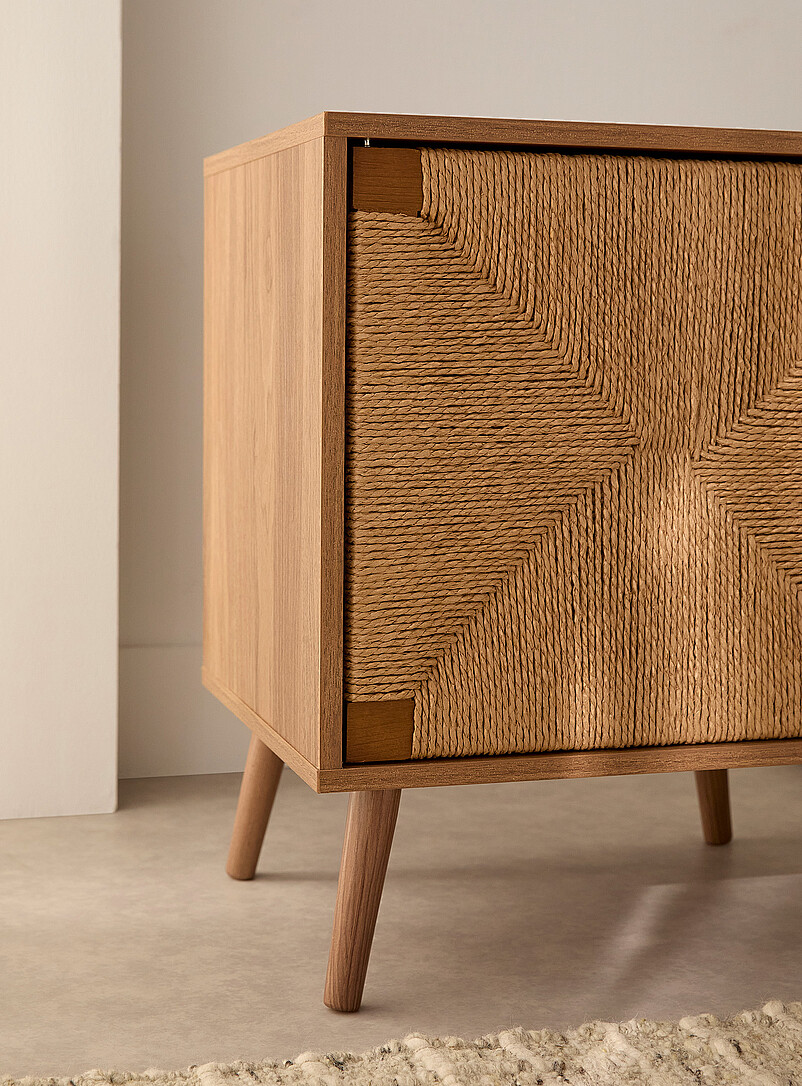 Light walnut finish woven door accent table product image 3