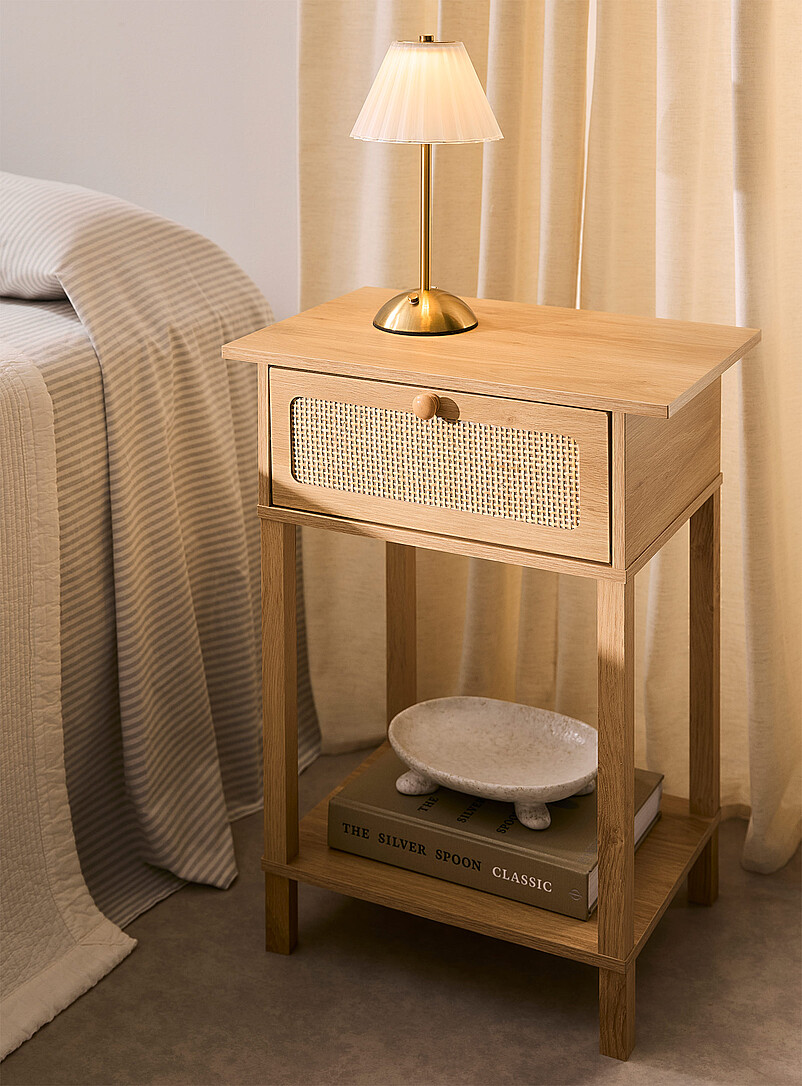 Natural rattan accent laminate finish accent table product image (primary)