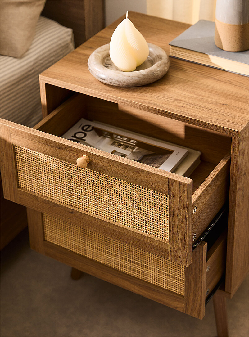 Rattan drawers walnut laminate accent table product image 2