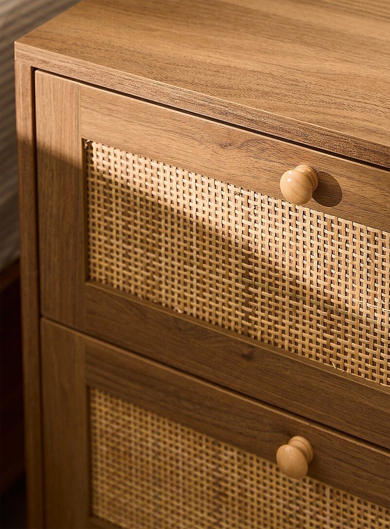 Rattan drawers walnut laminate accent table product image 3