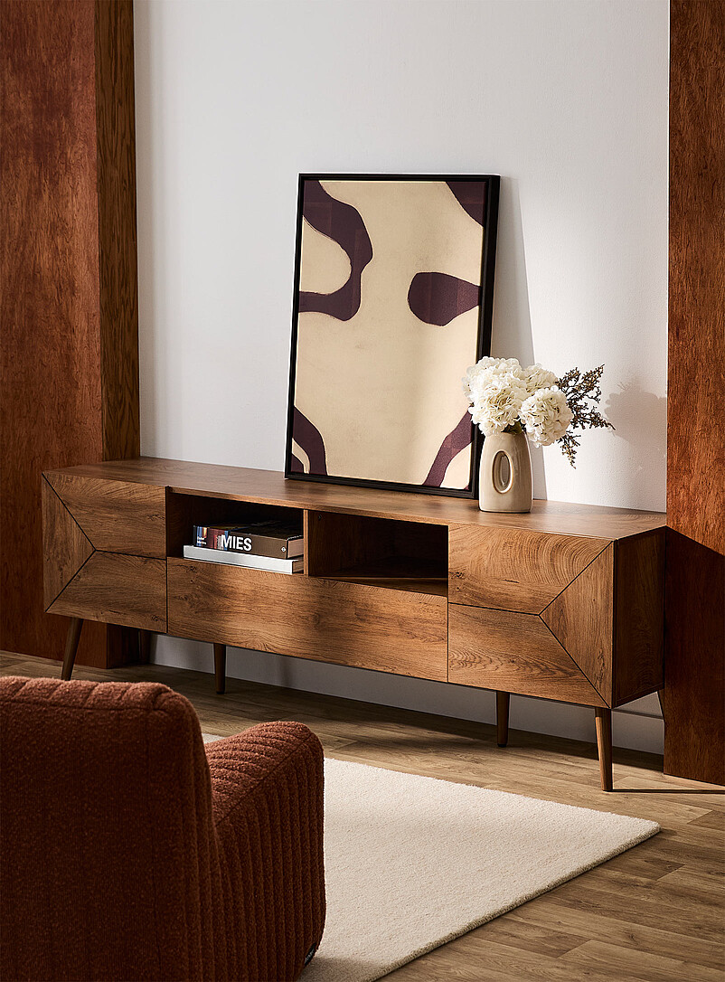 Sleek light walnut laminated TV unit 72" product image (primary)