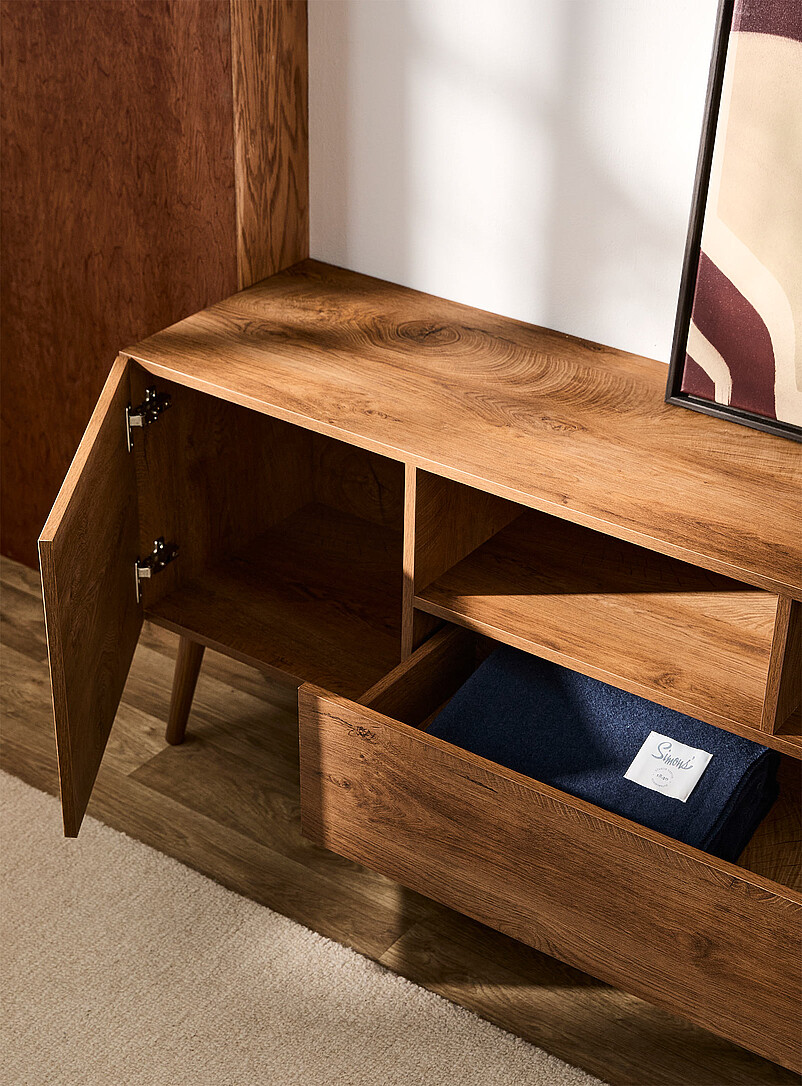 Sleek light walnut laminated TV unit 72" product image 2