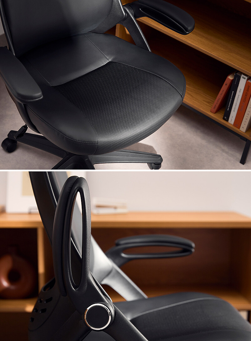 Black faux-leather office chair product image 3