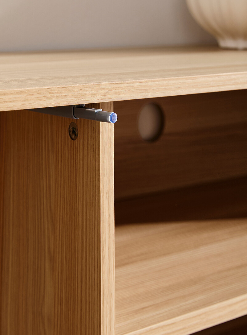 Natural laminated wood double-door TV unit product image 3