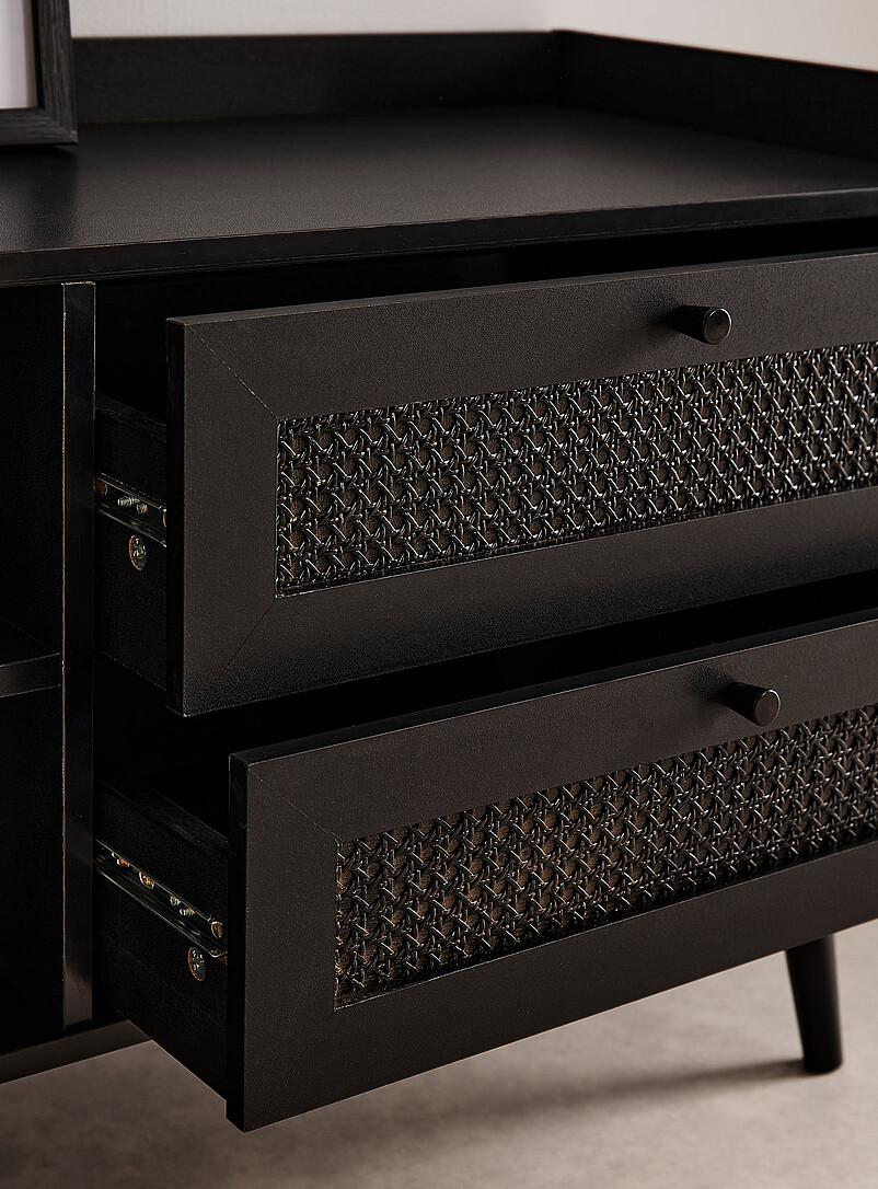 Black laminated wood rattan accent TV unit product image 3
