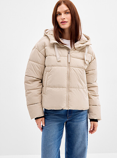 Hunter Ivory/Cream Beige High-pile fleece hood quilted coat for women