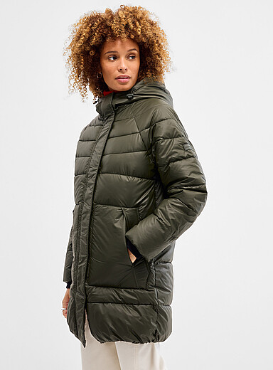 Almond mid-length quilted parka