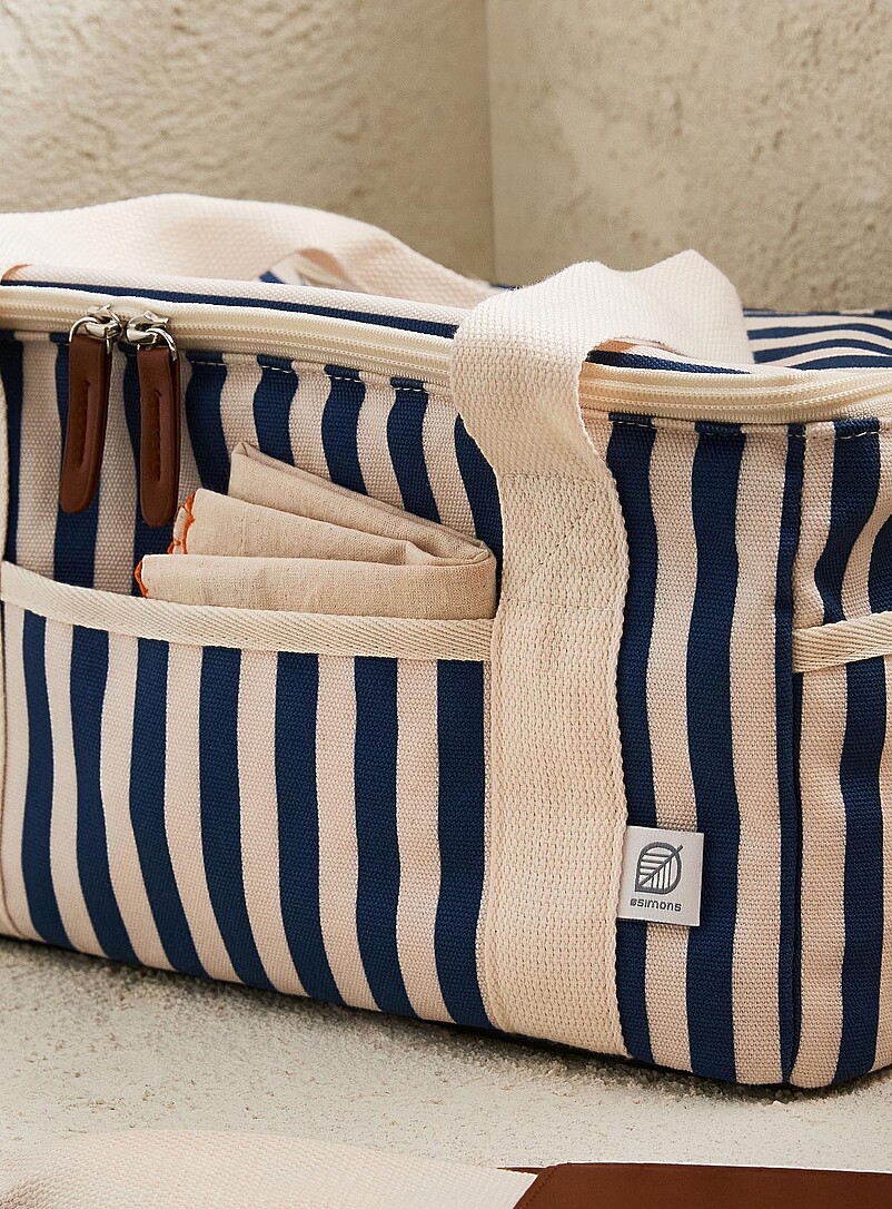 Simons Maison: Le grand sac &agrave; lunch rayures nautiques Bleu &agrave; motifs